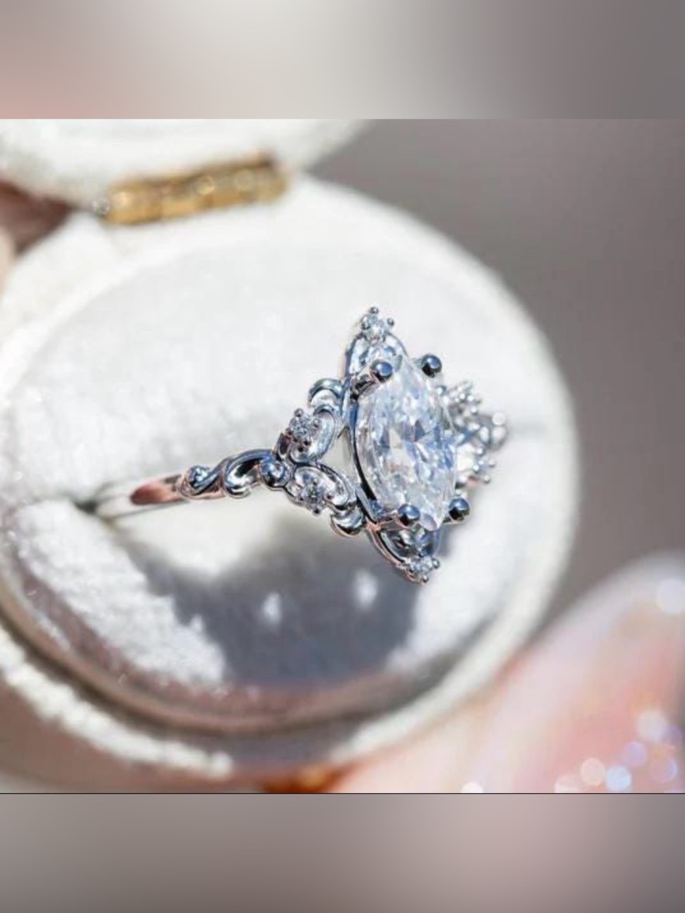Elegant Sterling Silver Marquise Lab Diamond Ring - 1CT - 925 - Size 7 1/2